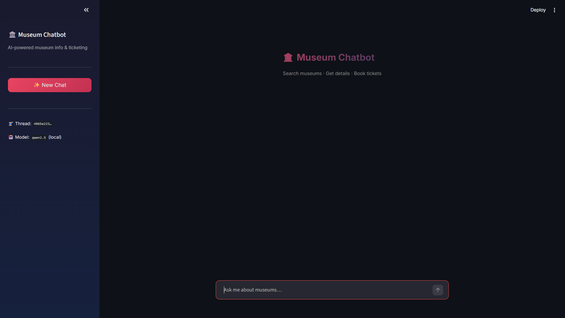 Museum Chatbot Landing Screen