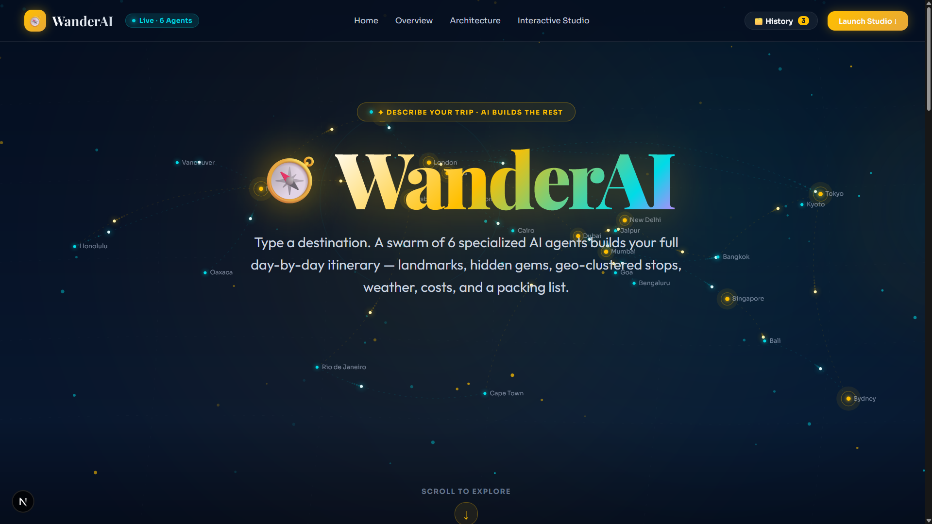 WanderAI Nocturnal Voyager Landing Studio